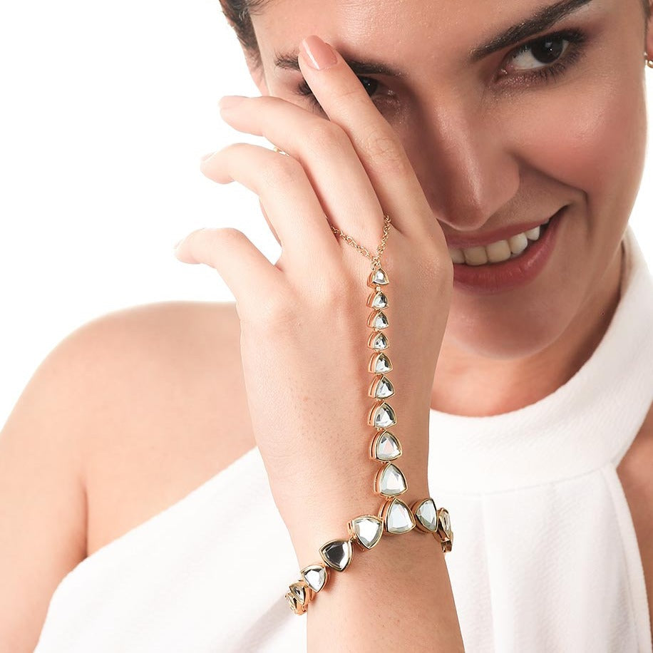 Inayat Mirror & CZ Hand Harness for Women by Isharya | Modern Indian Jewellery