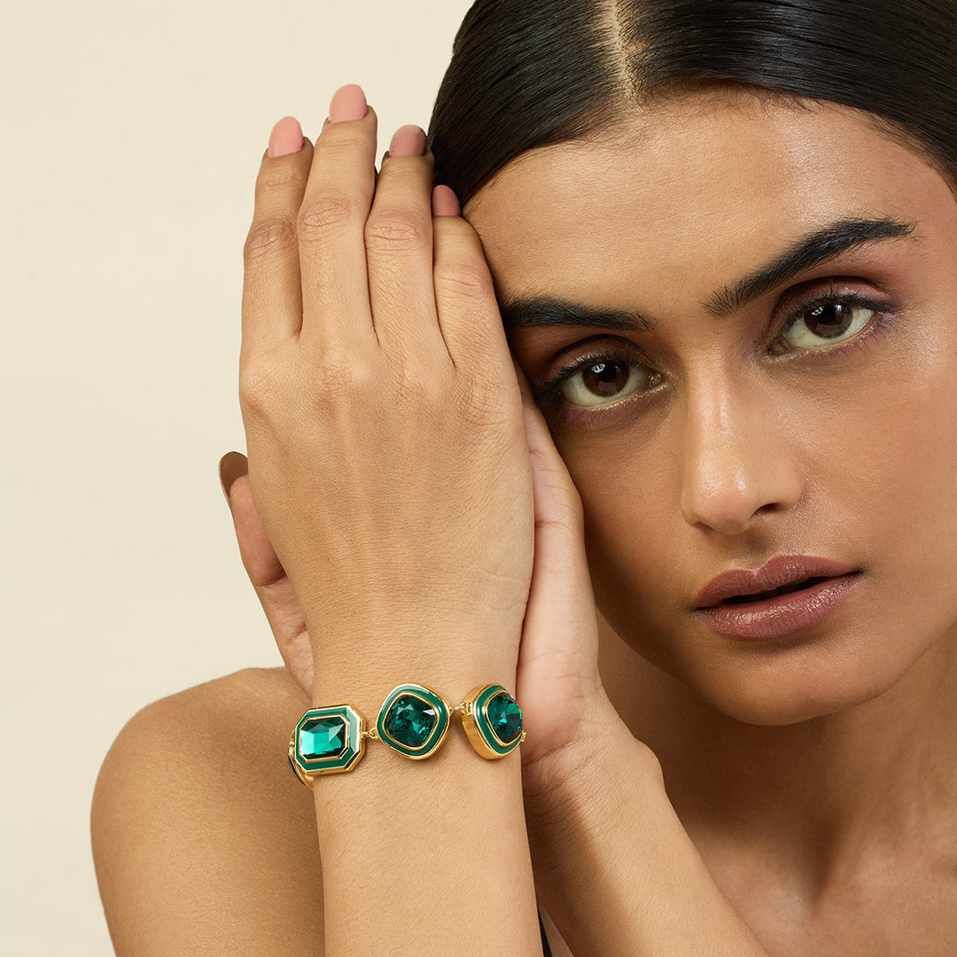 Green Crystal Galaxy Bolo Bracelet