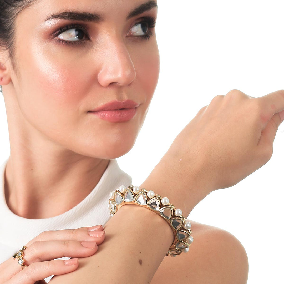 White Open Cuff Wristwear for Women by Isharya | Modern Indian Jewellery