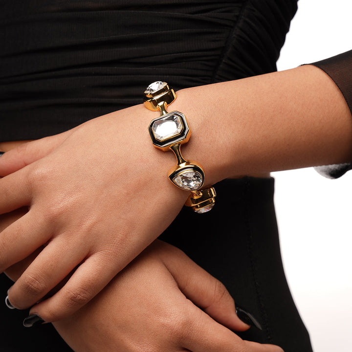 White Open Cuff Wristwear for Women by Isharya | Modern Indian Jewellery