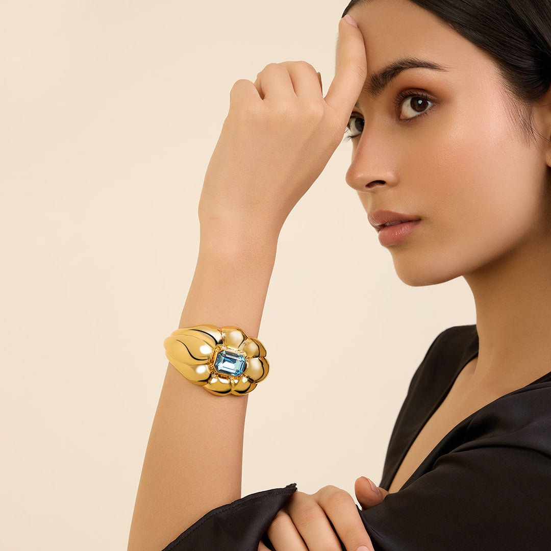 Yellow Open Cuff Wristwear for Women by Isharya | Modern Indian Jewellery