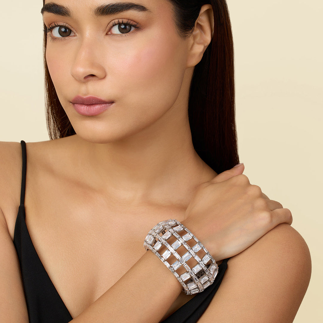 White Open Cuff Wristwear for Women by Isharya | Modern Indian Jewellery