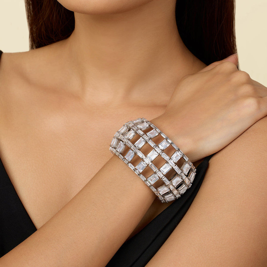 White Open Cuff Wristwear for Women by Isharya | Modern Indian Jewellery