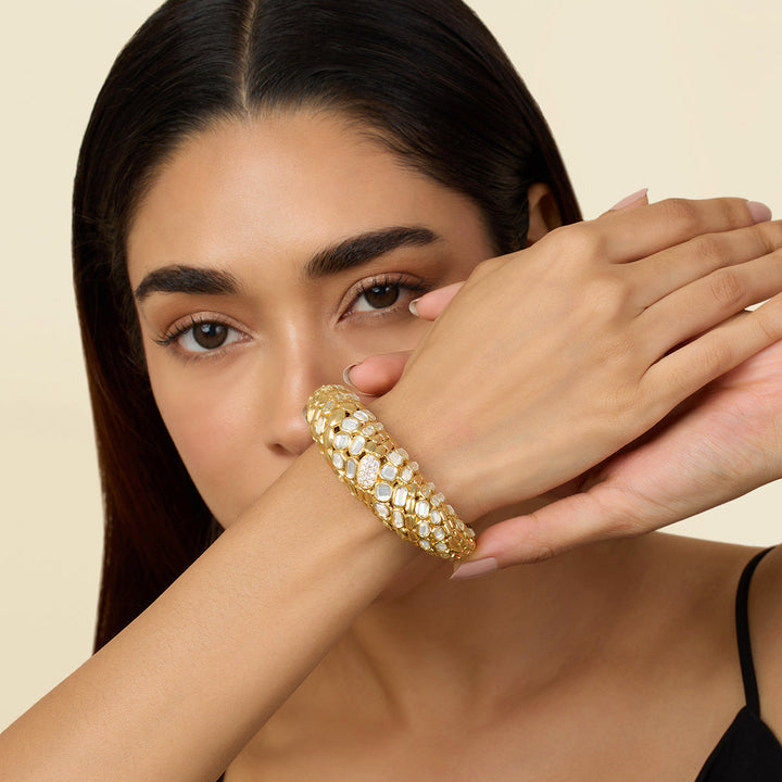 White Open Cuff Wristwear for Women by Isharya | Modern Indian Jewellery