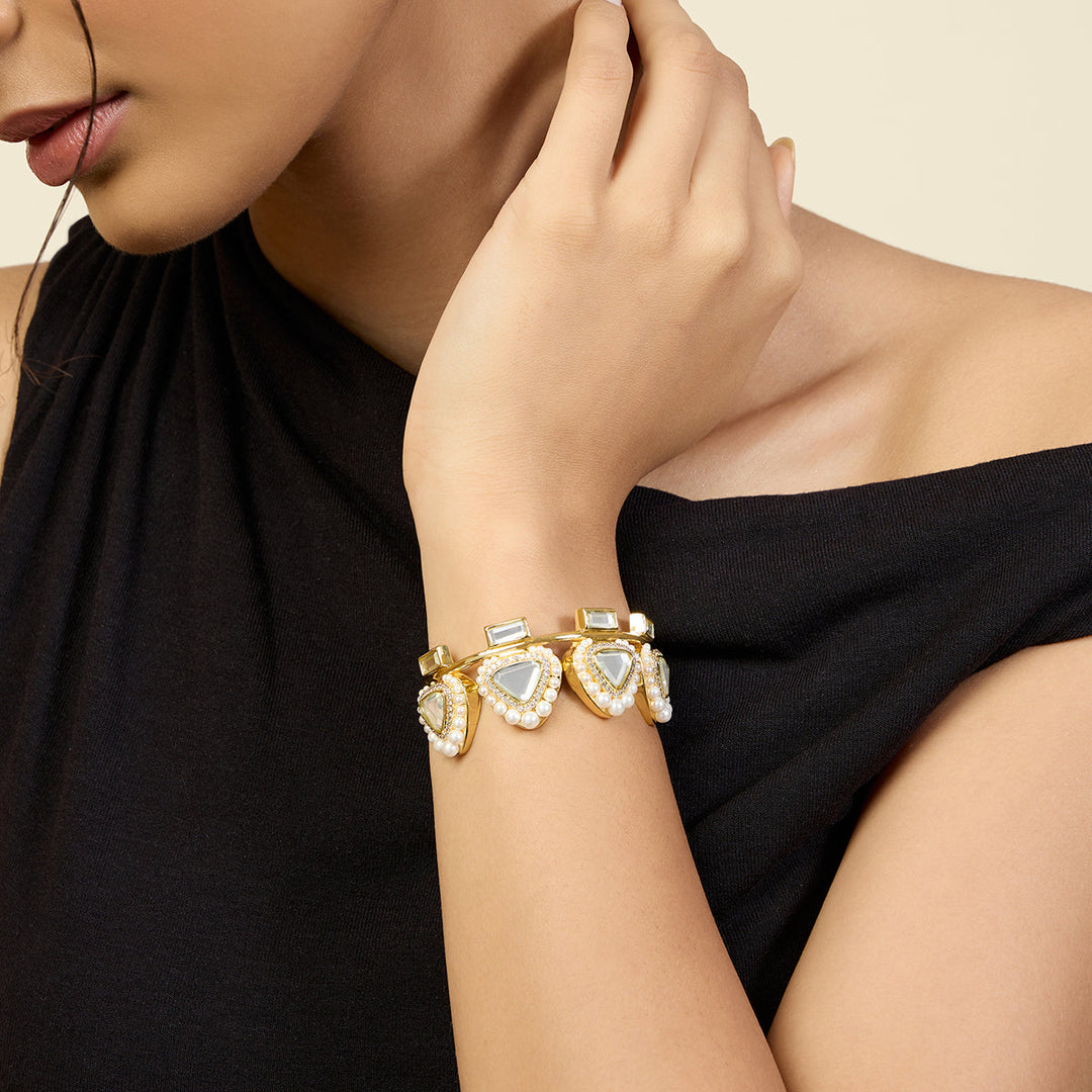 Gold Open Cuff Wristwear for Women by Isharya | Modern Indian Jewellery