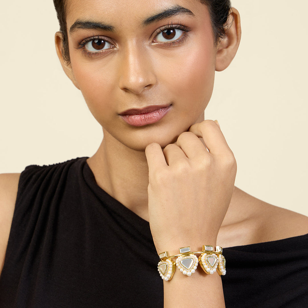 Gold Open Cuff Wristwear for Women by Isharya | Modern Indian Jewellery