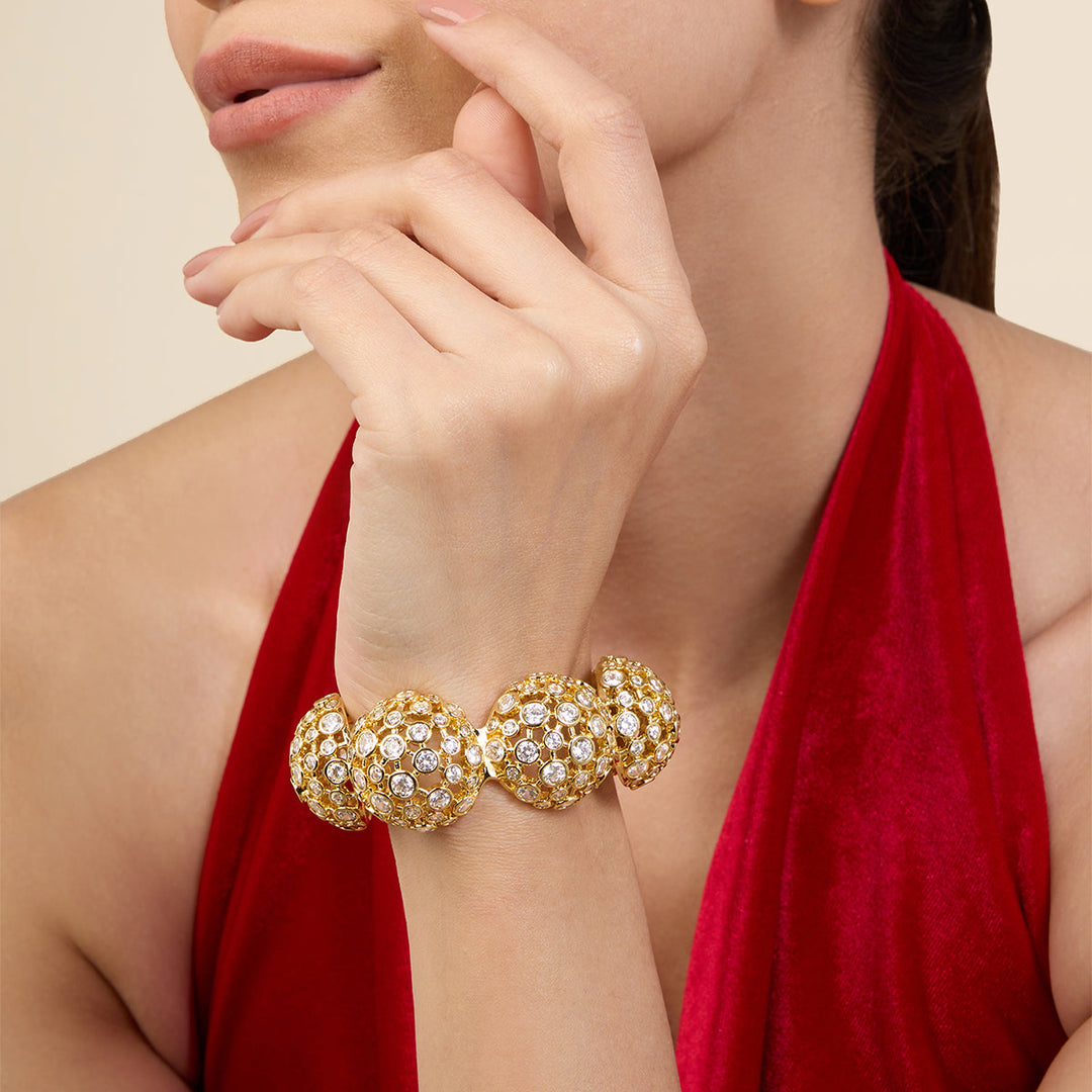 White Crystal Ball Cuff Bracelet