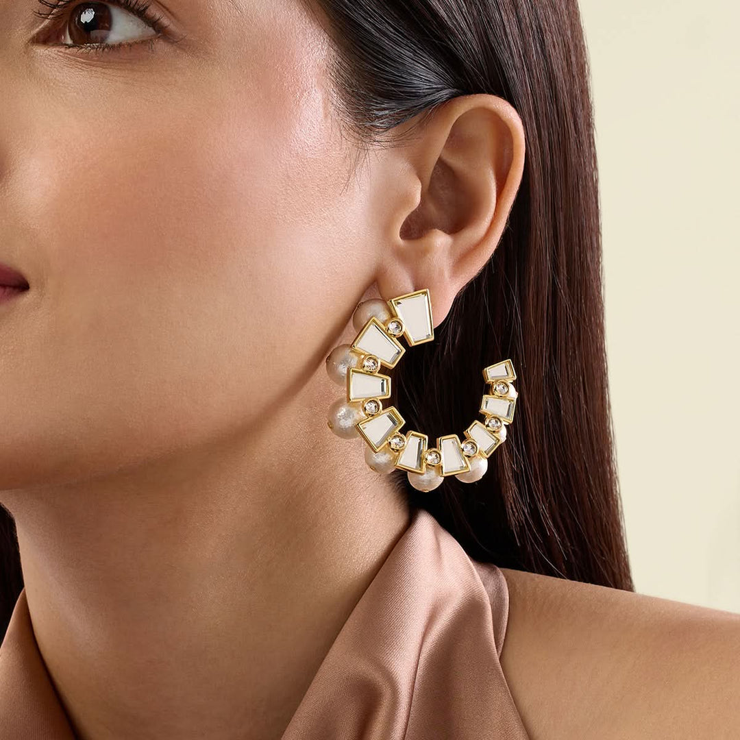 Bombay Deco Mirror And Pearl Hoop Earrings