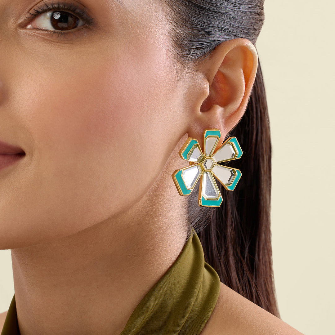 Ayaana Blue Enamel Flower Stud