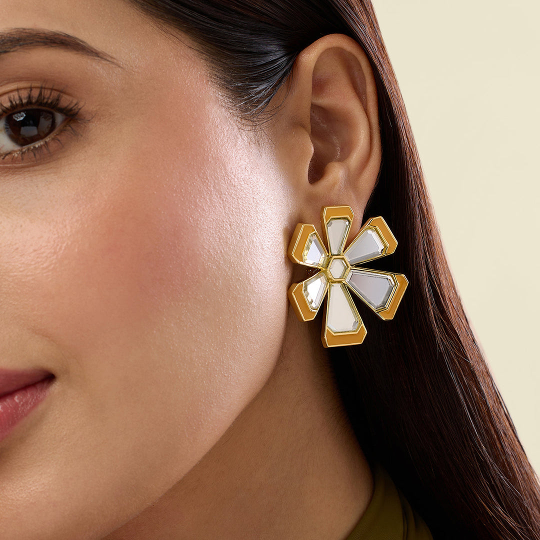 Ayaana Orange Enamel Flower Stud