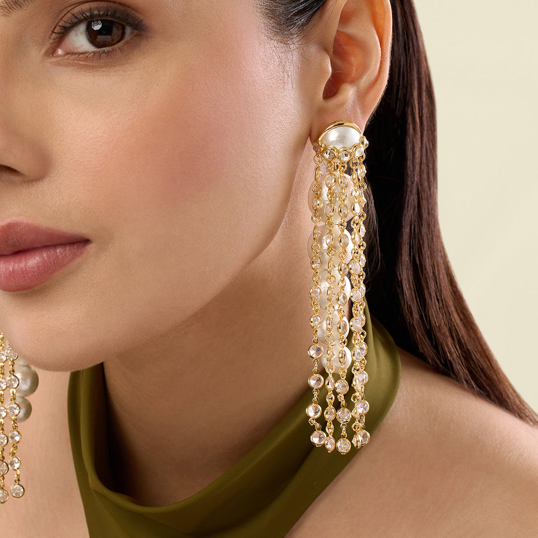 Limelight Pearl & Chain Long Earrings