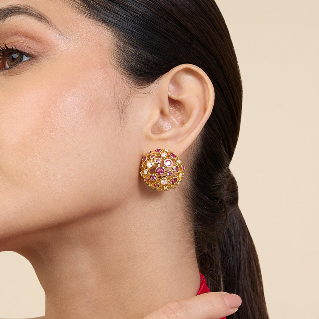 Crystal Ball Red Party Studs