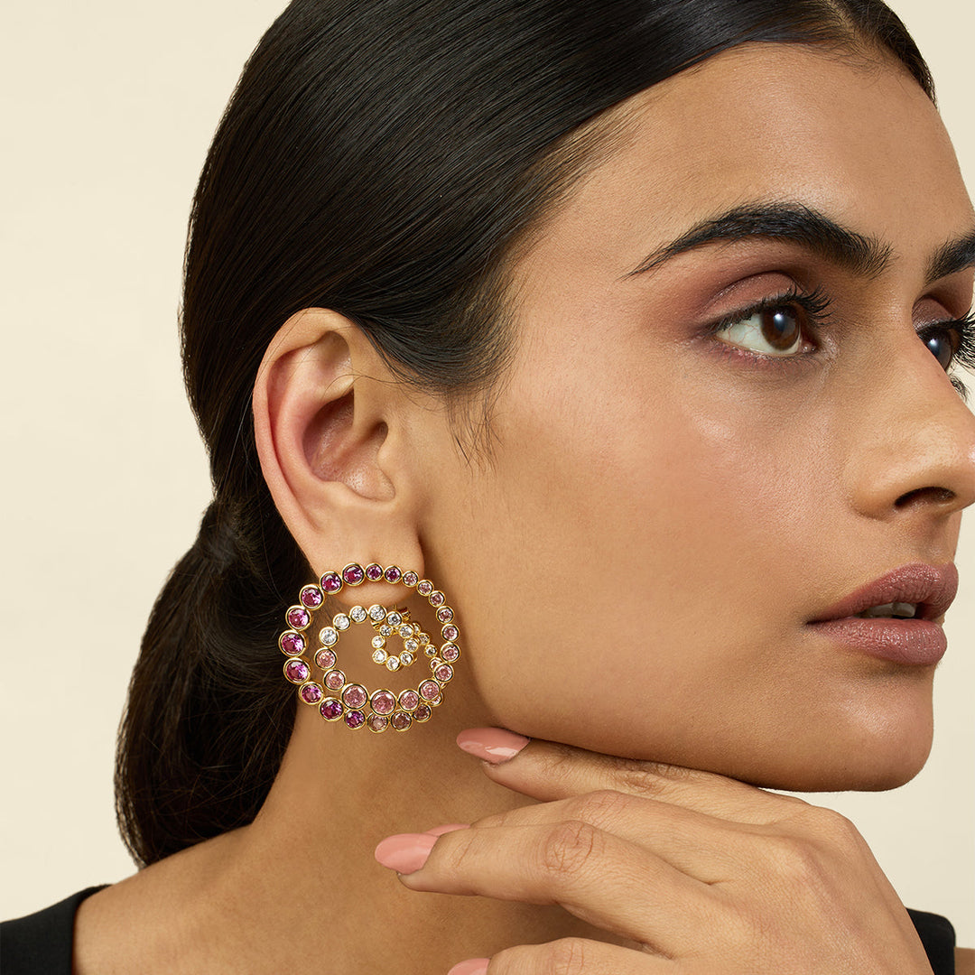 Red Galaxy Spiral Statement Earrings