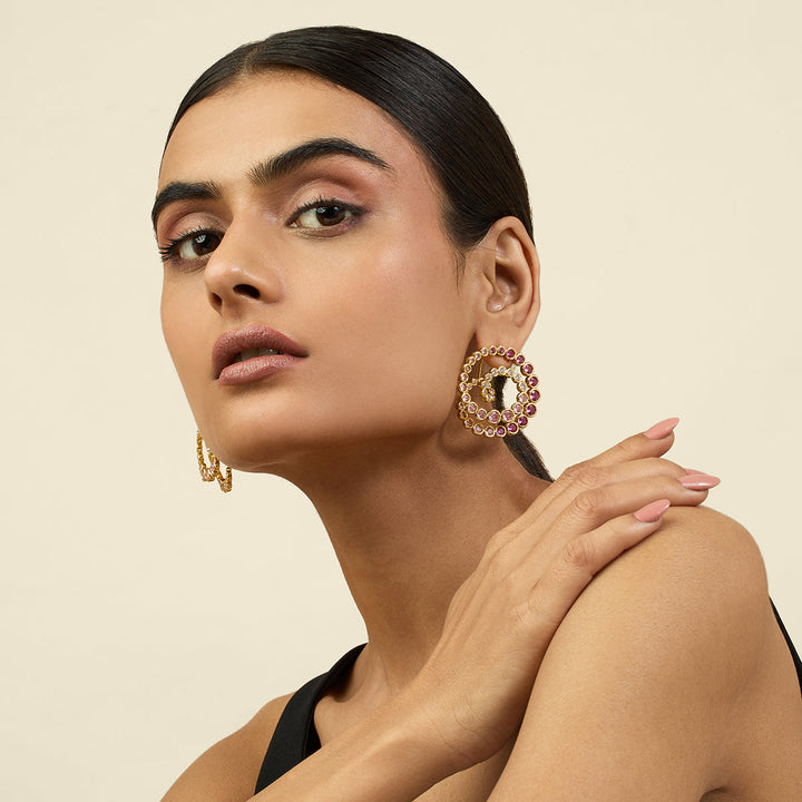 Red Galaxy Spiral Statement Earrings