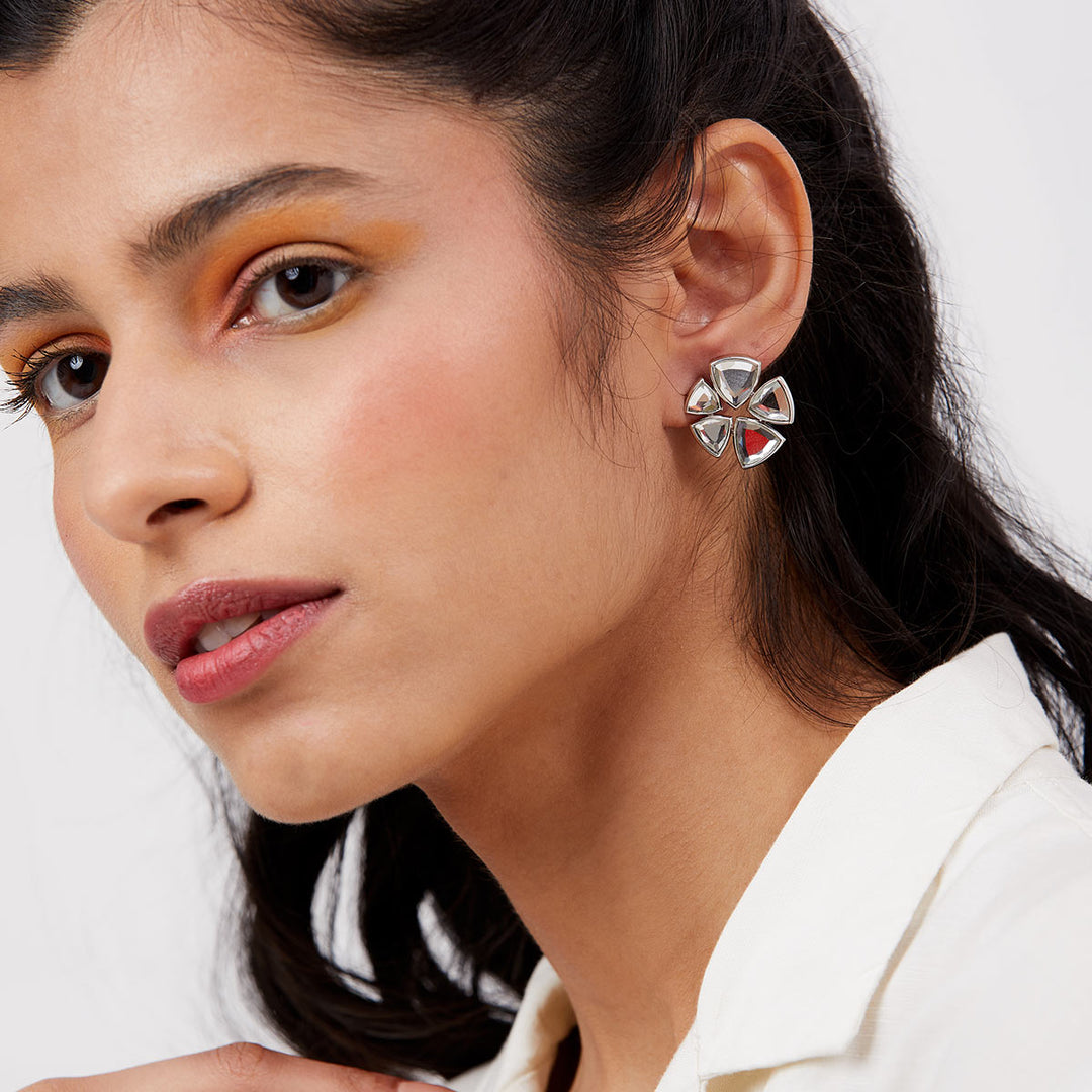 White Stud Earring for Women by Isharya | Modern Indian Jewellery