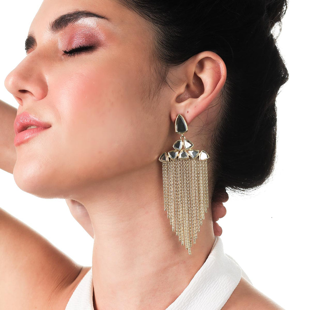 Shiza Mirror Long Earrings for Women by Isharya | Modern Indian Jewellery