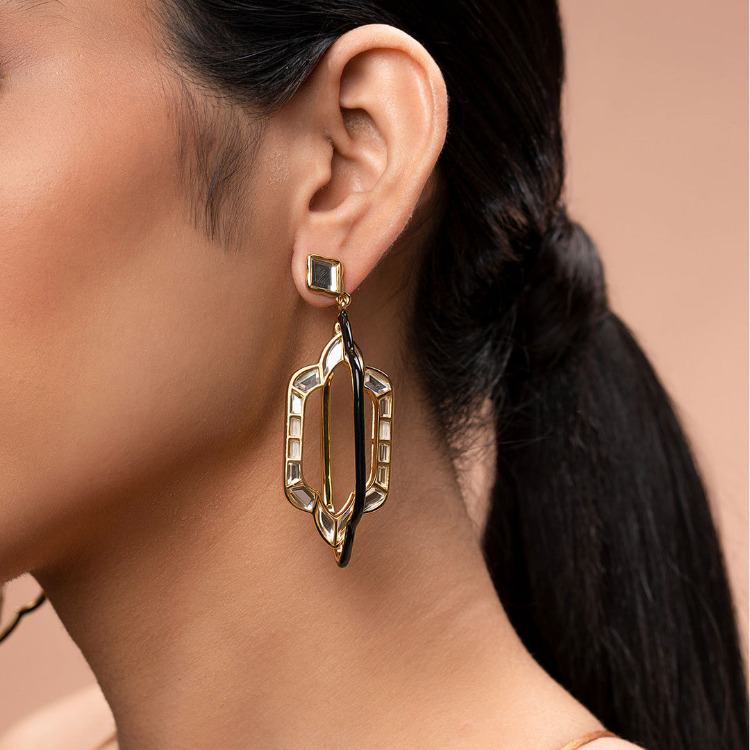 Amina Mirror Long Earrings for Women by Isharya | Modern Indian Jewellery
