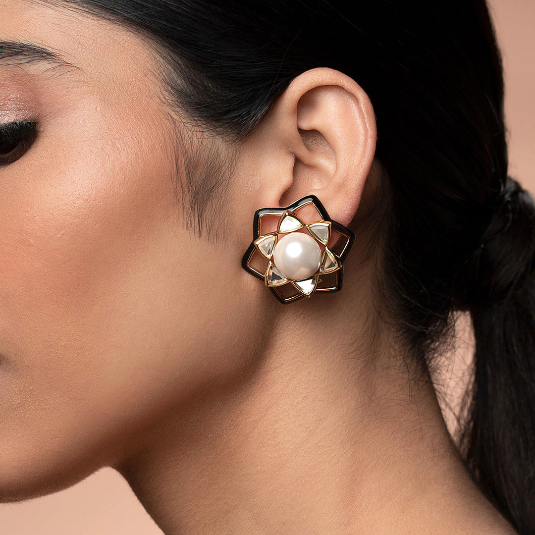 White Stud Earring for Women by Isharya | Modern Indian Jewellery