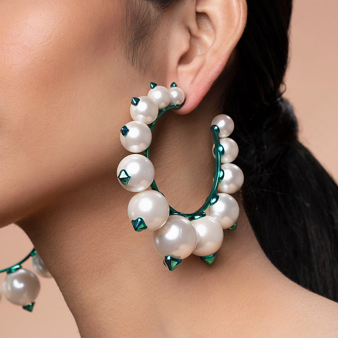 Zeenat Pearl Hoops for Women by Isharya | Modern Indian Jewellery