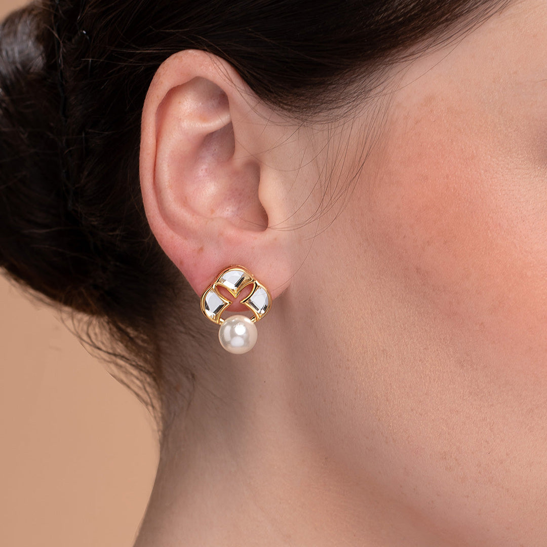 Amara Statement Pearl Stud Earrings for Women by Isharya | Modern Indian Jewellery