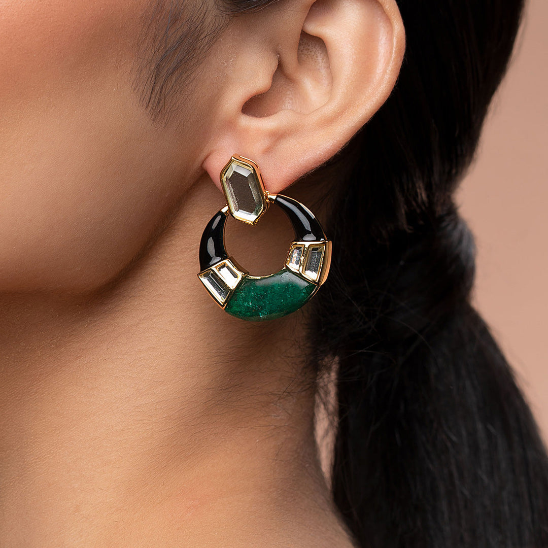 Green Hoop Earring for Women by Isharya | Modern Indian Jewellery