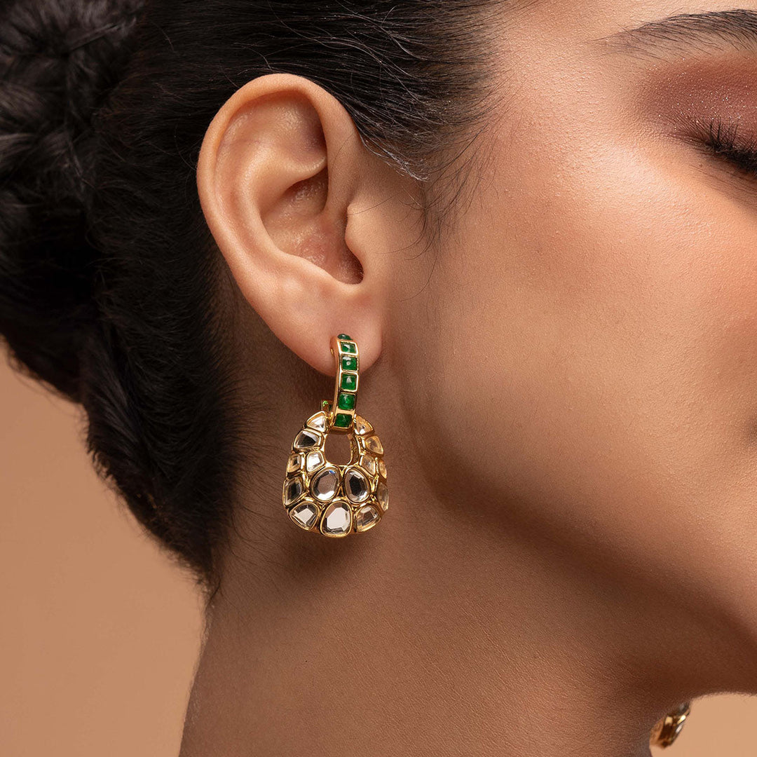 Fiesta Hydro Emerald Earrings for Women by Isharya | Modern Indian Jewellery