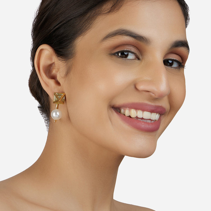 White Drop Earring for Women by Isharya | Modern Indian Jewellery
