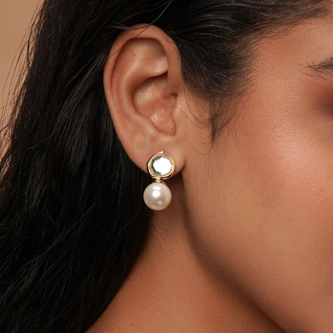 White Drop Earring for Women by Isharya | Modern Indian Jewellery