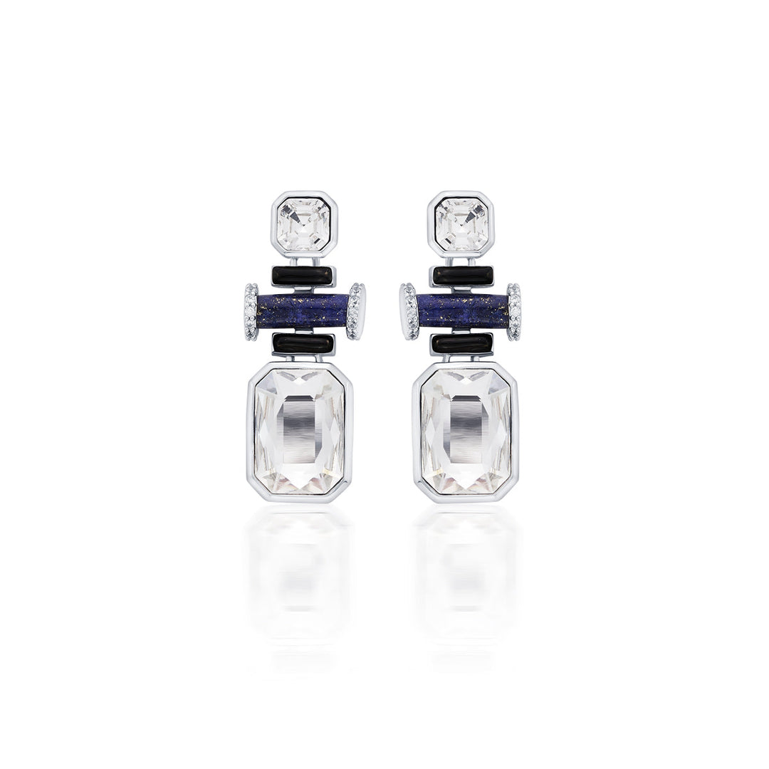 Digital Blue Short Crystal Earrings for Women by Isharya | Modern Indian Jewellery