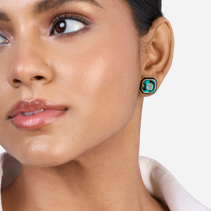 Jungle Green Octa Crystal Studs for Women by Isharya | Modern Indian Jewellery