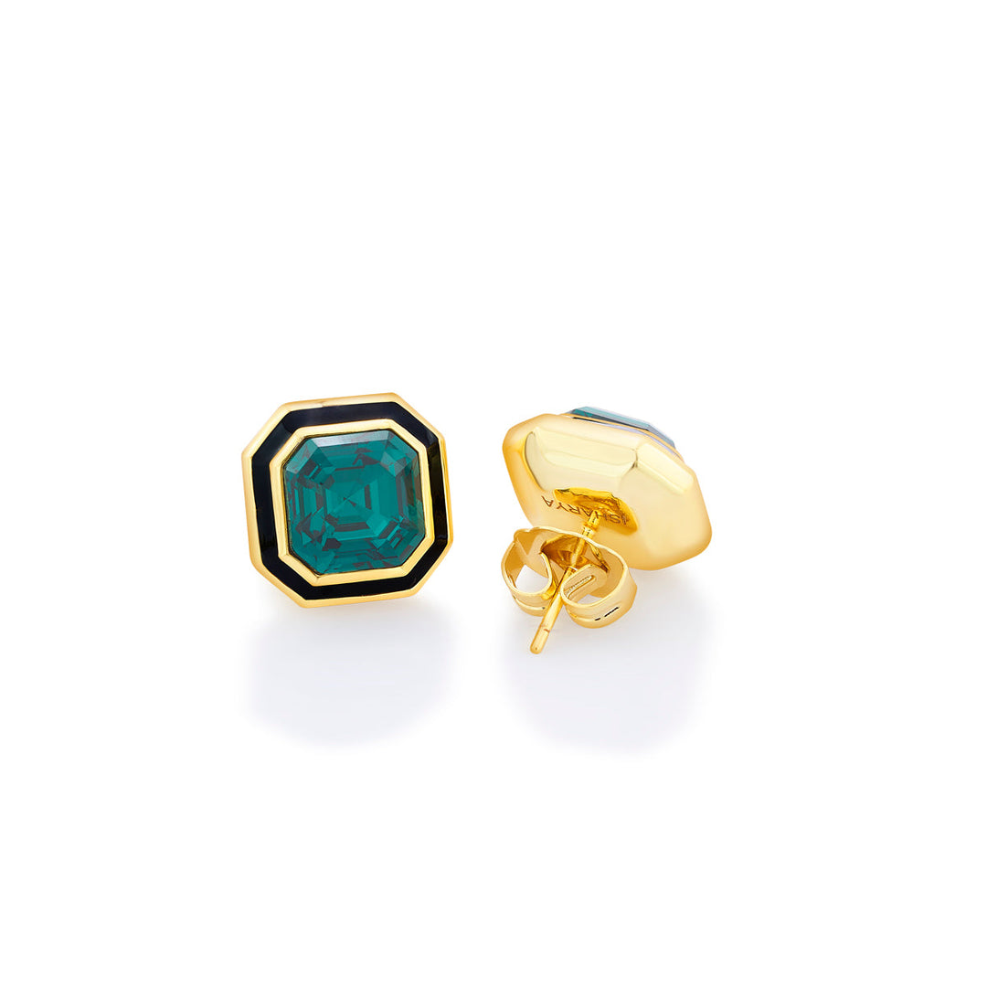 Jungle Green Octa Crystal Studs for Women by Isharya | Modern Indian Jewellery