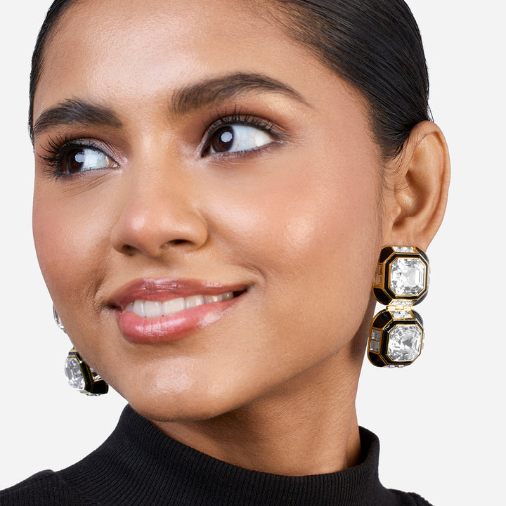 Optical Oversized Double Crystal Studs for Women by Isharya | Modern Indian Jewellery