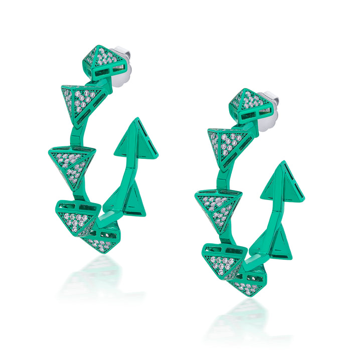 Jungle Green Pyramid Hoop Earrings