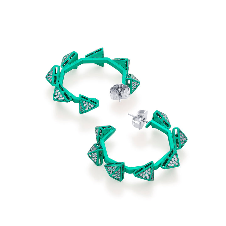 Jungle Green Pyramid Hoop Earrings
