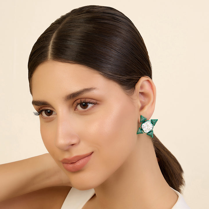 Jungle Green Crystal Star Earrings