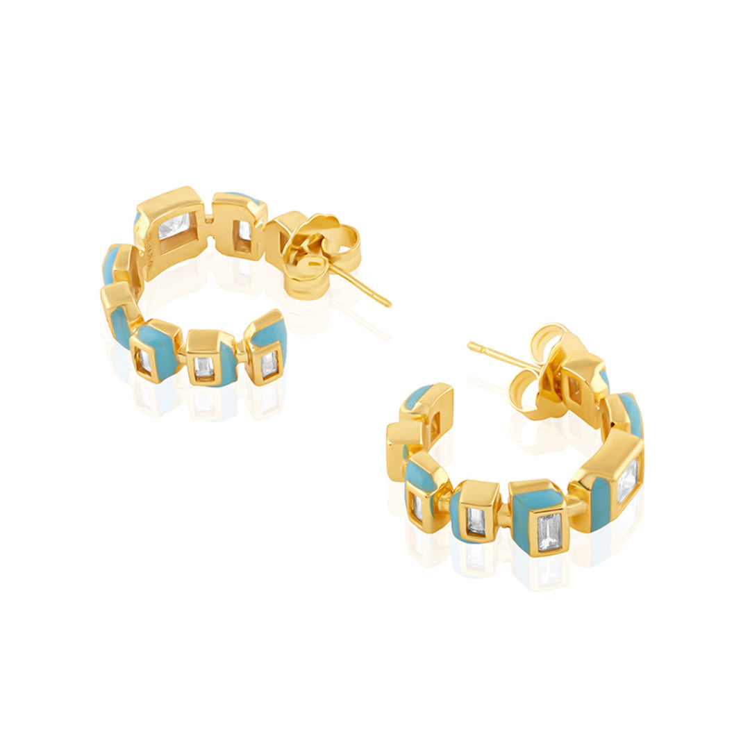 Turqoise Squares Hoops for Women by Isharya | Modern Indian Jewellery