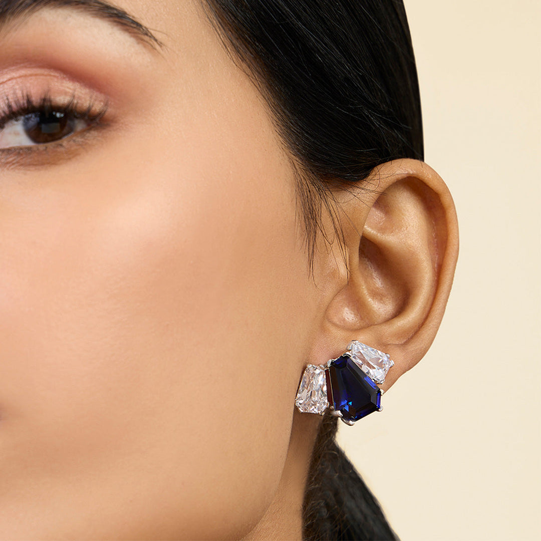 Triple Stone Blue Corumdum Studs