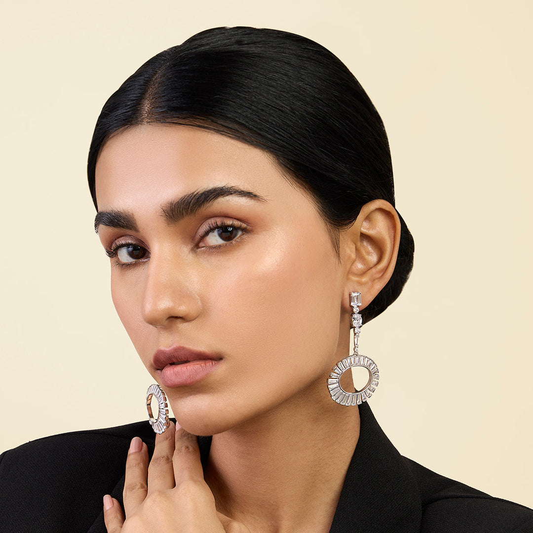 White Long Earring for Women by Isharya | Modern Indian Jewellery