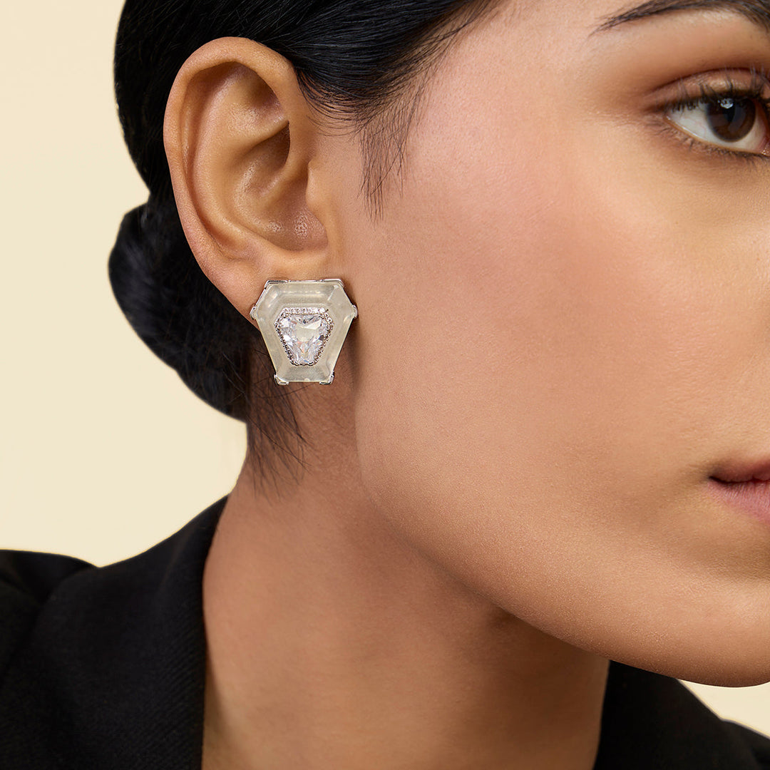 White Stud Earring for Women by Isharya | Modern Indian Jewellery