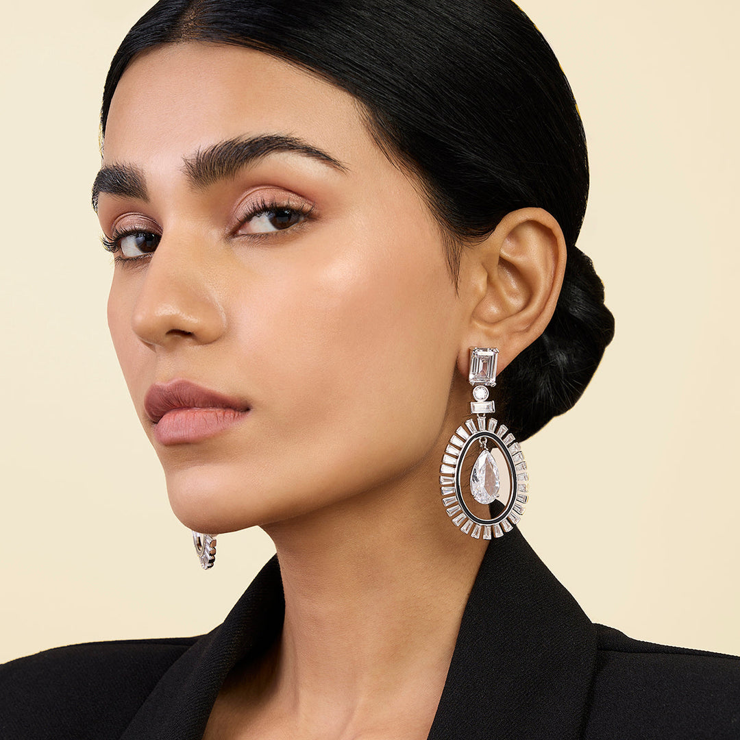 White Long Earring for Women by Isharya | Modern Indian Jewellery