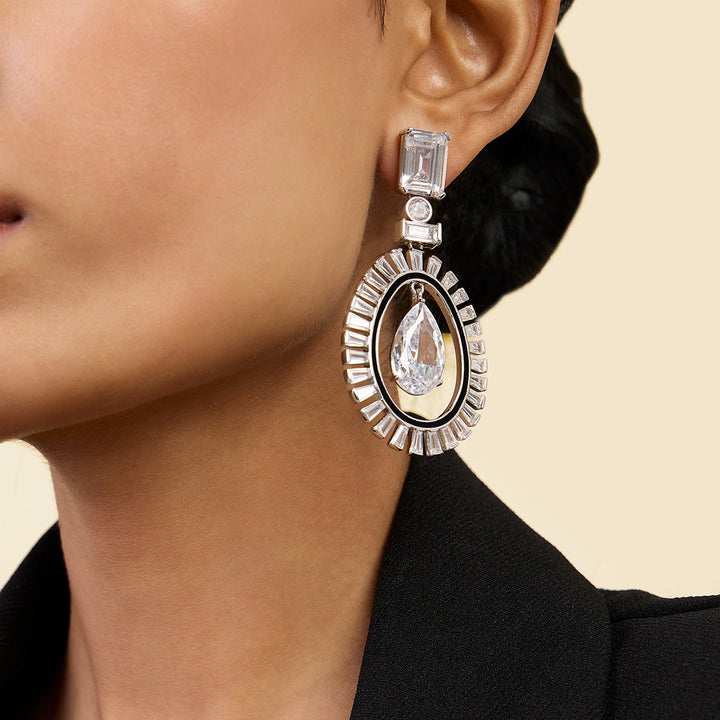 White Long Earring for Women by Isharya | Modern Indian Jewellery