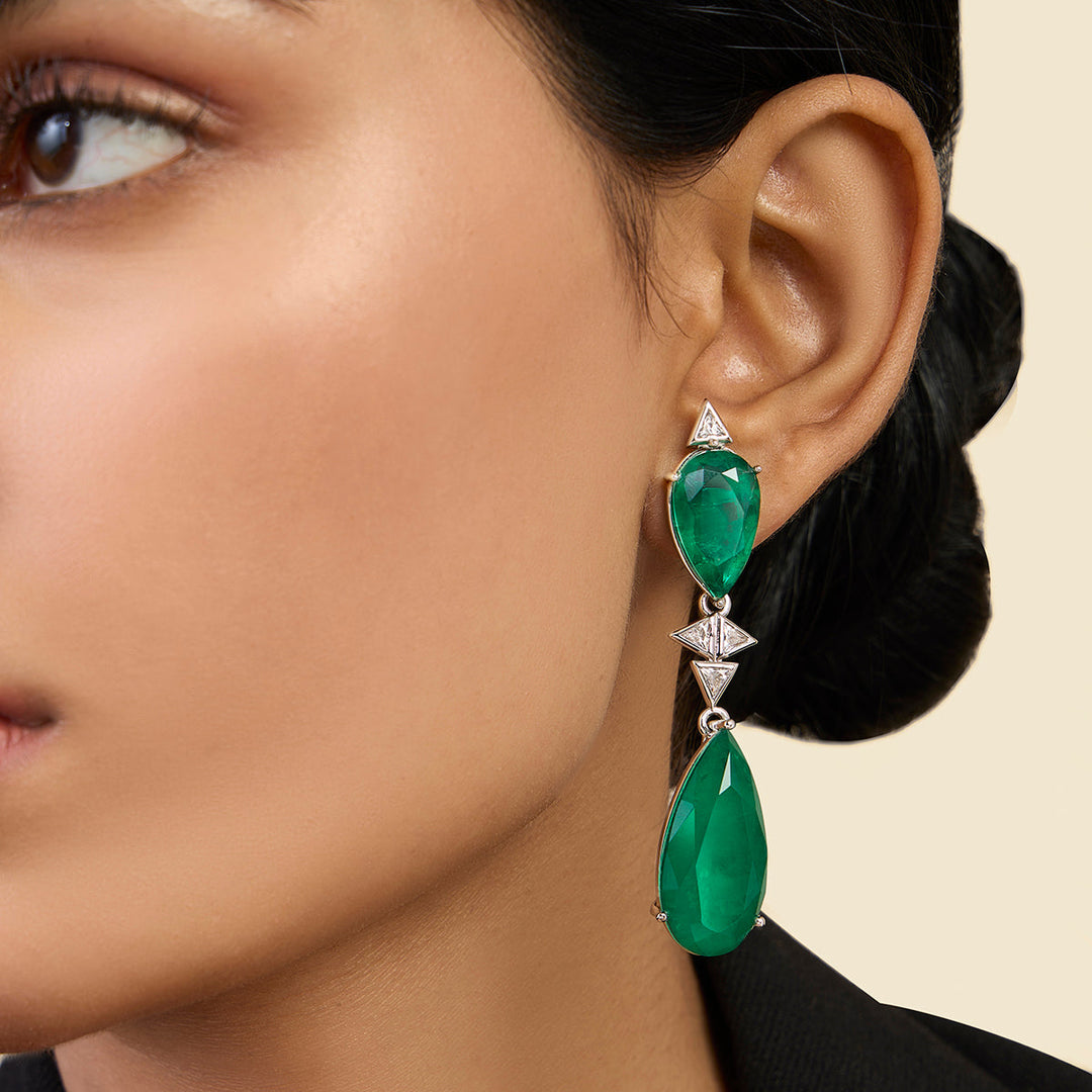 Green Long Earring for Women by Isharya | Modern Indian Jewellery