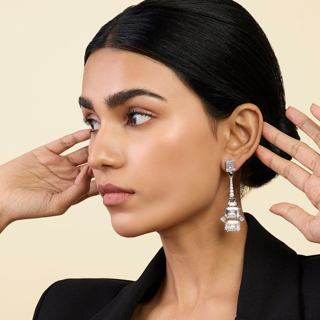 White Long Earring for Women by Isharya | Modern Indian Jewellery