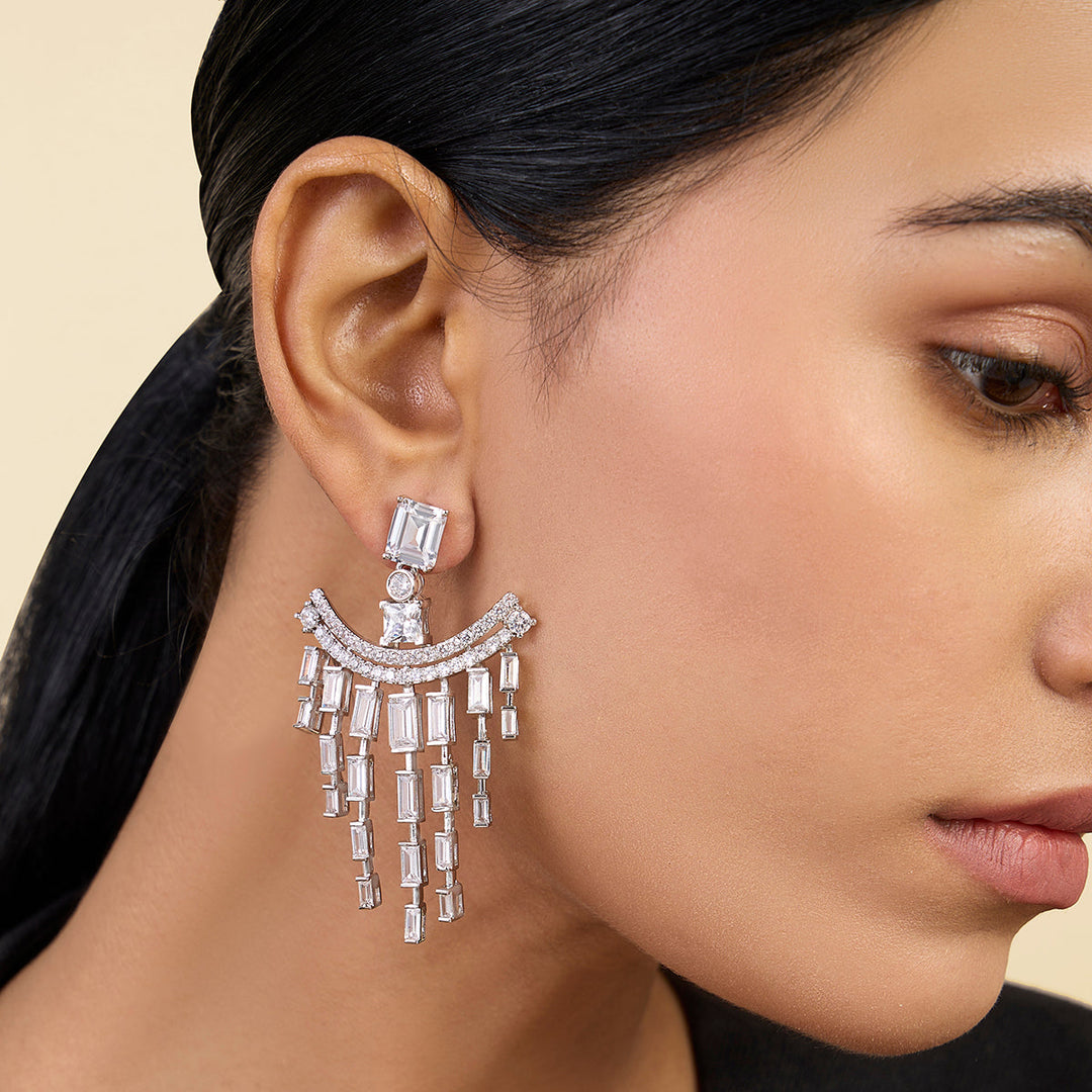 White Long Earring for Women by Isharya | Modern Indian Jewellery