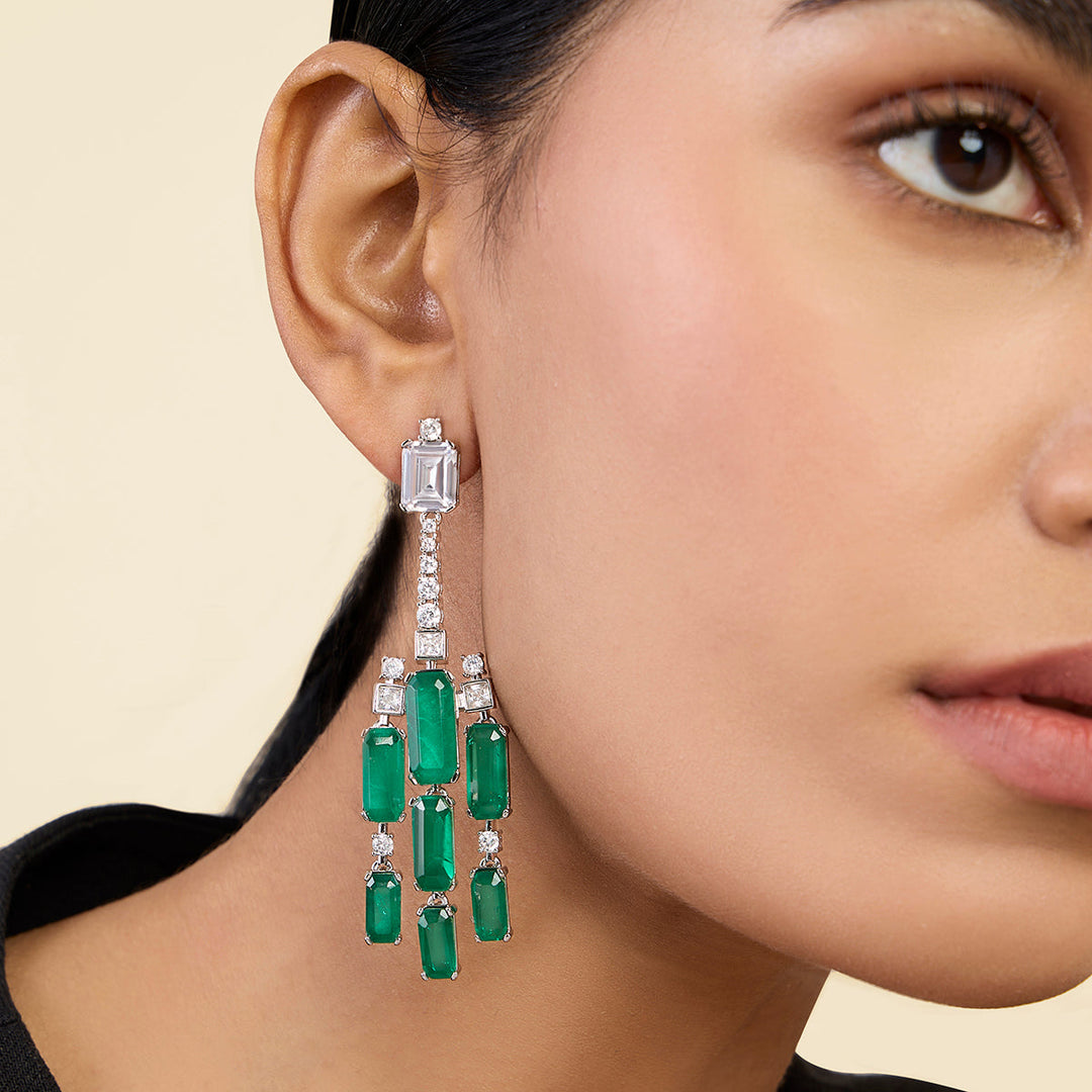 Green Long Earring for Women by Isharya | Modern Indian Jewellery