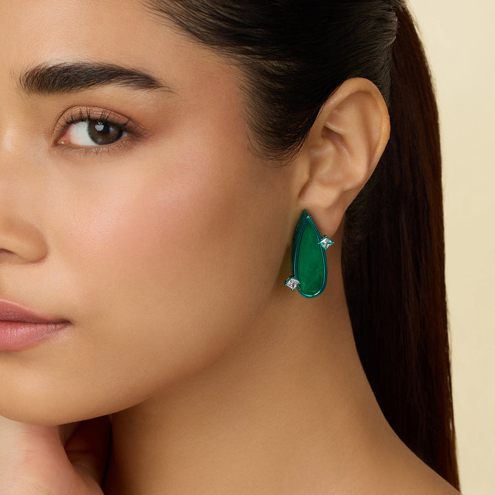 Green Stud Earring for Women by Isharya | Modern Indian Jewellery