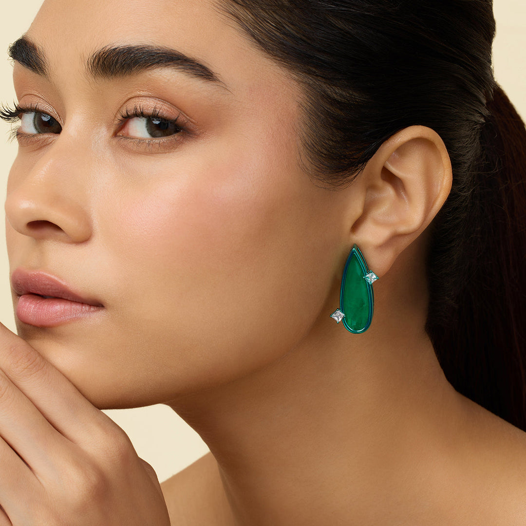 Green Stud Earring for Women by Isharya | Modern Indian Jewellery
