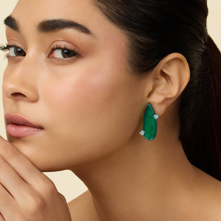 Green Stud Earring for Women by Isharya | Modern Indian Jewellery