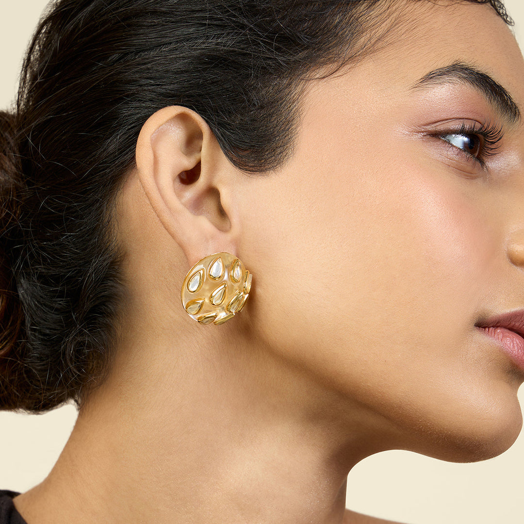 Gold Stud Earring for Women by Isharya | Modern Indian Jewellery