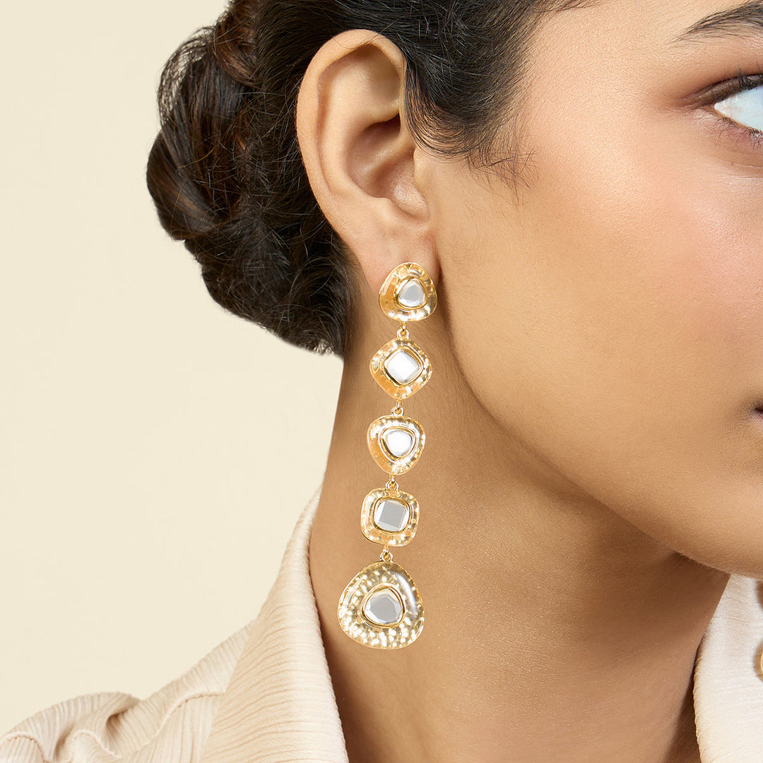 Gold Long Earring for Women by Isharya | Modern Indian Jewellery